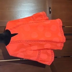 CHICOS Papaya Coral Lace Trim 3/4 Bell Sleeve Top Size 1 (M/8)
